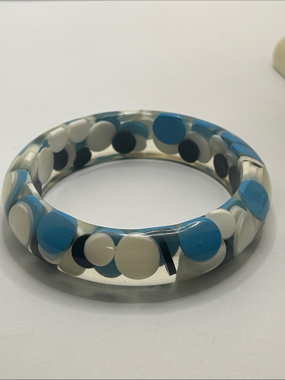 MCM Blue & White Aspirin Polka Dot Lucite Bangle Bracelet